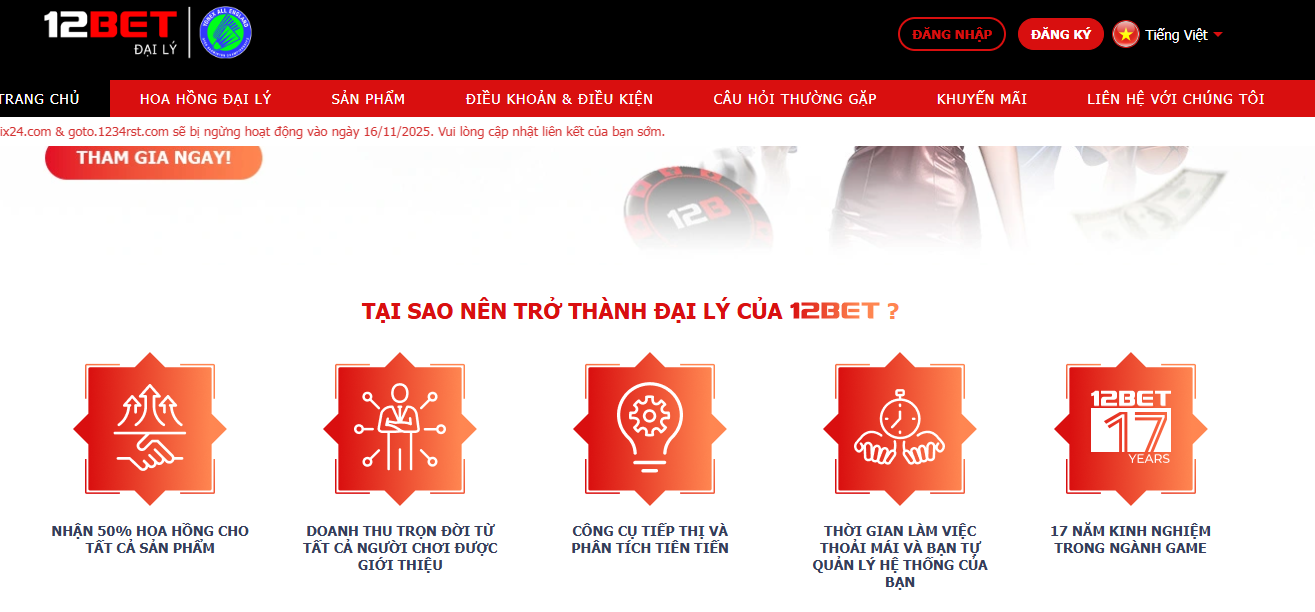 Đặc quyền trở thành đại lý 12bet