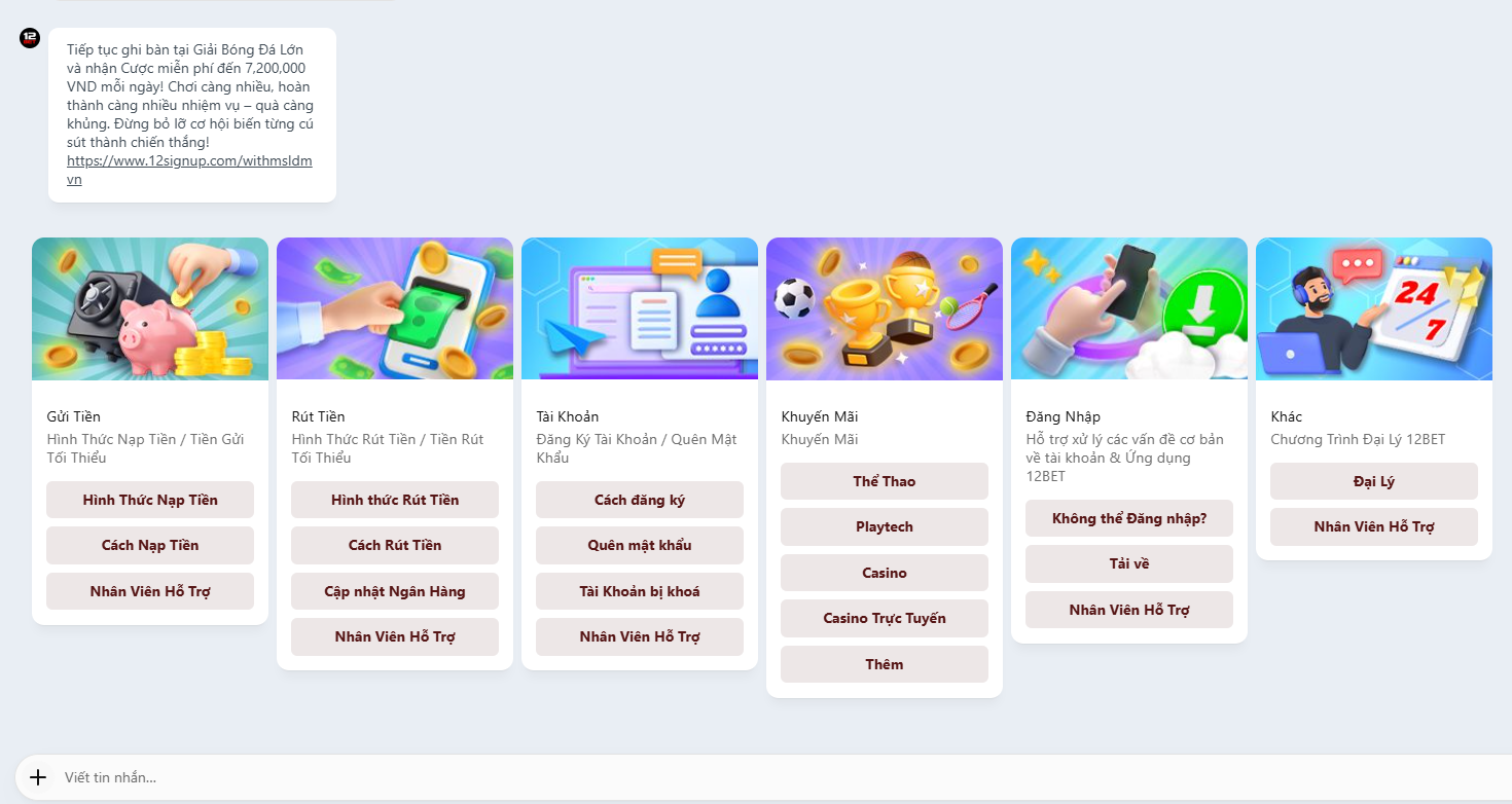 Liên hệ 12bet qua live chat