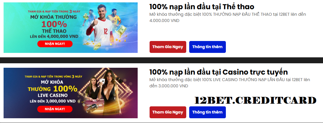 Nạp lần đầu tại 12bet Nạp lần đầu tại 12bet